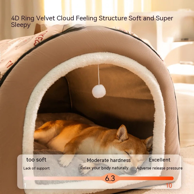 Large Winter Dog Bed House – Cozy Nest for Dogs & Cats | Removable, Washable & Warm Pet Sleeping Supplies