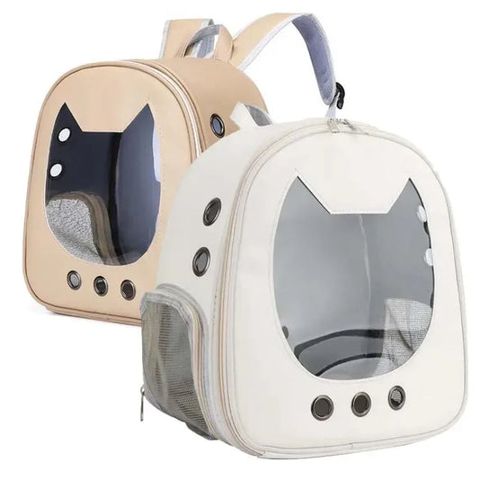 Portable Cat Carrier Backpack – Transparent PU Travel Bag for Cats & Small Dogs | Breathable & Comfortable Pet Shoulder Bag