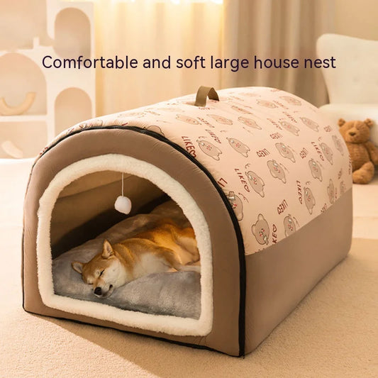 Large Winter Dog Bed House – Cozy Nest for Dogs & Cats | Removable, Washable & Warm Pet Sleeping Supplies